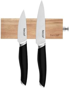 img 4 attached to Hecef 6 Inch (15 cm) Acacia Wood Magnetic Knife Strip - Efficient Holder for Organizing & Displaying Various Metal Items, in Brown