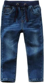 img 3 attached to Offering Comfort and Style: Elastic Mid Waist Washed Straight Denim Jeans for Toddler Boys