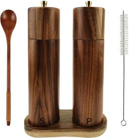 img 4 attached to 🧂 YVAKE 8 Inch Wooden Salt and Pepper Grinder Set - Manual Acacia Wood Pepper Mill - Adjustable Coarseness and Refillable - Kitchen Gift Set [Set of 2]