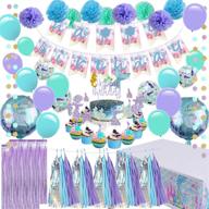mermaid birthday party supplies - girls party decorations set with mermaid banner, 9 tissue pom poms, 2 foil curtains, 15 tissue tassels, 2 dot garlands, mermaid table cloth, 12 cupcake toppers, balloons - perfect for girls' birthdays logo