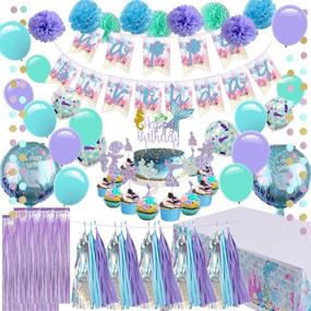 img 4 attached to Mermaid Birthday Party Supplies - Girls Party Decorations Set with Mermaid Banner, 9 Tissue Pom Poms, 2 Foil Curtains, 15 Tissue Tassels, 2 Dot Garlands, Mermaid Table Cloth, 12 Cupcake Toppers, Balloons - Perfect for Girls' Birthdays