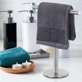 img 1 attached to SUS304 Stainless Steel T-Shape Bath Hand Towel Holder Stand - Premium Brushed Finish Tower Bar Rack for Bathroom Kitchen Vanity Countertop by Pynsseu