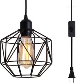 img 4 attached to HUIBONA Industrial Plug in Pendant Light - Adjustable 13.12ft Cord Length, E26 Black Metal Cage, On/Off Switch - Perfect for Farmhouse Kitchen, Living Room, Dining Room