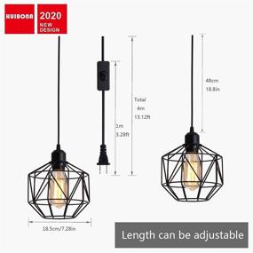 img 2 attached to HUIBONA Industrial Plug in Pendant Light - Adjustable 13.12ft Cord Length, E26 Black Metal Cage, On/Off Switch - Perfect for Farmhouse Kitchen, Living Room, Dining Room