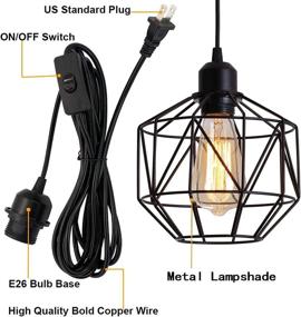 img 1 attached to HUIBONA Industrial Plug in Pendant Light - Adjustable 13.12ft Cord Length, E26 Black Metal Cage, On/Off Switch - Perfect for Farmhouse Kitchen, Living Room, Dining Room