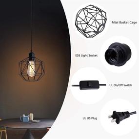 img 3 attached to HUIBONA Industrial Plug in Pendant Light - Adjustable 13.12ft Cord Length, E26 Black Metal Cage, On/Off Switch - Perfect for Farmhouse Kitchen, Living Room, Dining Room