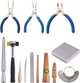 img 4 attached to 🔧 13-Piece Jewelry Tool Set: Metal Mandrel Finger Size Measuring Stick, Ring Sizer Gauge, Jewelry Pliers, Jeweler's Hammer, Wooden Ring Clamp, Anvil, Awls for Jewelry Making and Repair