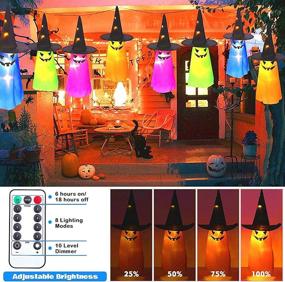 img 2 attached to Halloween Decorations Outdoor: 8Pcs Hanging Lighted Glowing Ghost Hat Decorations + 36ft Halloween Lights String with 8 Lighting Modes - Battery Operated Halloween Decor for Outdoor, Yard, Tree