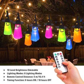 img 3 attached to Halloween Decorations Outdoor: 8Pcs Hanging Lighted Glowing Ghost Hat Decorations + 36ft Halloween Lights String with 8 Lighting Modes - Battery Operated Halloween Decor for Outdoor, Yard, Tree