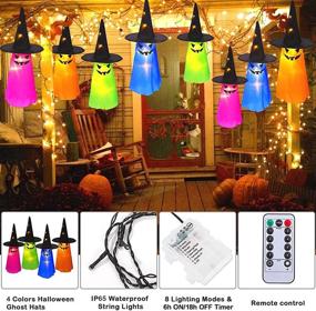 img 1 attached to Halloween Decorations Outdoor: 8Pcs Hanging Lighted Glowing Ghost Hat Decorations + 36ft Halloween Lights String with 8 Lighting Modes - Battery Operated Halloween Decor for Outdoor, Yard, Tree