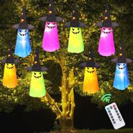 halloween decorations outdoor: 8pcs hanging lighted glowing ghost hat decorations + 36ft halloween lights string with 8 lighting modes - battery operated halloween decor for outdoor, yard, tree логотип