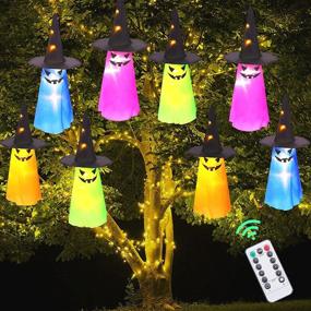 img 4 attached to Halloween Decorations Outdoor: 8Pcs Hanging Lighted Glowing Ghost Hat Decorations + 36ft Halloween Lights String with 8 Lighting Modes - Battery Operated Halloween Decor for Outdoor, Yard, Tree