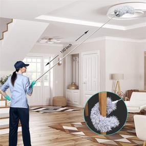 img 3 attached to 🧹 Uwilowe Microfiber Duster with Stainless Steel Extension Pole, Adjustable Length 30 to 100 inches, Bendable Head, Telescopic Extendable Long Dusters for Efficiently Cleaning Ceiling Fans, Keyboards, Furniture, and Cars