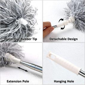 img 2 attached to 🧹 Uwilowe Microfiber Duster with Stainless Steel Extension Pole, Adjustable Length 30 to 100 inches, Bendable Head, Telescopic Extendable Long Dusters for Efficiently Cleaning Ceiling Fans, Keyboards, Furniture, and Cars