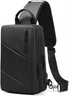 black cross-body chest sling pack for men with usb charging port - fits 9.7in tablet logo