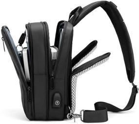 img 2 attached to Black Cross-Body Chest Sling Pack for Men with USB Charging Port - Fits 9.7in Tablet