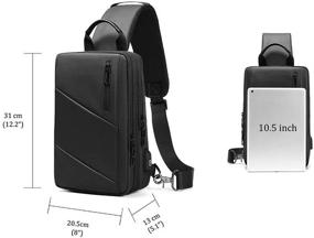 img 3 attached to Black Cross-Body Chest Sling Pack for Men with USB Charging Port - Fits 9.7in Tablet