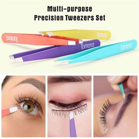 img 2 attached to 💪 Precision Eyebrow Tweezer Set - Slant Tip and Pointed Tweezers for Facial Hair, Ingrown Hair, Splinter, Blackhead and Tick Removal - 4-piece Multi-color Pack