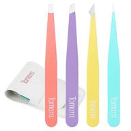 💪 precision eyebrow tweezer set - slant tip and pointed tweezers for facial hair, ingrown hair, splinter, blackhead and tick removal - 4-piece multi-color pack logo