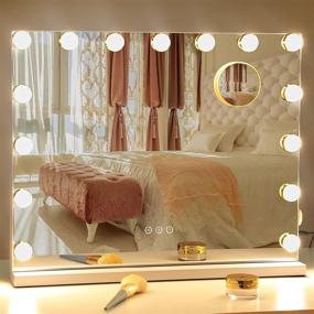 img 4 attached to 💡 Nusvan Lighted Makeup Mirror with 15 Dimmable LED Bulbs, 3 Color Lighting Modes, USB Charging Port, Touch Control, Sturdy Metal Frame Design - 24x18 Inch, White