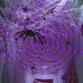 img 3 attached to Halloween Spider Web Decorations: Anycosy Battery Operated Spider Web 🕷️ Lights – Waterproof Purple LEDs with 6 Black Spiders for Indoor/Outdoor Decoration