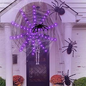 img 1 attached to Halloween Spider Web Decorations: Anycosy Battery Operated Spider Web 🕷️ Lights – Waterproof Purple LEDs with 6 Black Spiders for Indoor/Outdoor Decoration