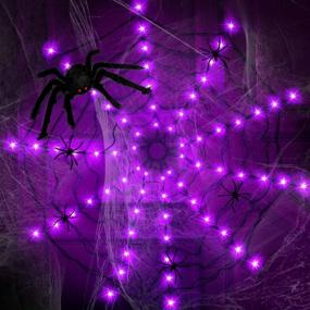 img 4 attached to Halloween Spider Web Decorations: Anycosy Battery Operated Spider Web 🕷️ Lights – Waterproof Purple LEDs with 6 Black Spiders for Indoor/Outdoor Decoration