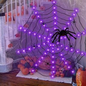 img 2 attached to Halloween Spider Web Decorations: Anycosy Battery Operated Spider Web 🕷️ Lights – Waterproof Purple LEDs with 6 Black Spiders for Indoor/Outdoor Decoration