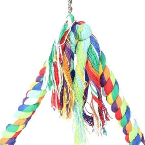 img 3 attached to 🦜 Bird Toy: Colorful Cotton Triangle Swing for Parrots, Parrotlets, Cockatoos, Macaws, African Greys - Bonka Rope Climb Hanging