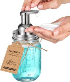 img 3 attached to Mason Jar Foaming Soap Dispenser - Stainless Steel Lid/BPA Free Foam Pump - Waterproof Chalkboard Labels - Farmhouse Bathroom Decor, Refillable & Eco-Friendly - Brushed Nickel (2 Pack)