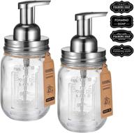 mason jar foaming soap dispenser - stainless steel lid/bpa free foam pump - waterproof chalkboard labels - farmhouse bathroom decor, refillable & eco-friendly - brushed nickel (2 pack) logo