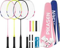 🏸 pikasen badminton rackets set: 4 rackets, 2 bags, shuttlecocks, grip tapes, and protection tapes - perfect for adults, kids, beginners, and advanced players logo