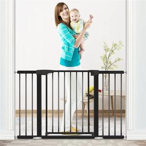 img 4 attached to 🚧 ALVOD Baby Gate: Auto Close Walk Thru Dog & Baby Gate for Stairs and Doorways, Extra Wide and High, Black