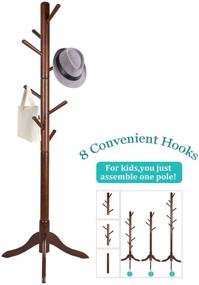 img 1 attached to 🧥 Vlush Wooden Free Standing Coat Rack with 8 Hooks - Coat Hat Tree Hanger Holder for Entryway Hall Tree - Solid Rubber Wood Base, for Coats, Hats, Clothes, Scarves, Handbags, Umbrellas - Coffee