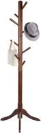 🧥 vlush wooden free standing coat rack with 8 hooks - coat hat tree hanger holder for entryway hall tree - solid rubber wood base, for coats, hats, clothes, scarves, handbags, umbrellas - coffee logo