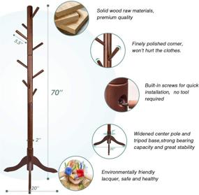 img 3 attached to 🧥 Vlush Wooden Free Standing Coat Rack with 8 Hooks - Coat Hat Tree Hanger Holder for Entryway Hall Tree - Solid Rubber Wood Base, for Coats, Hats, Clothes, Scarves, Handbags, Umbrellas - Coffee