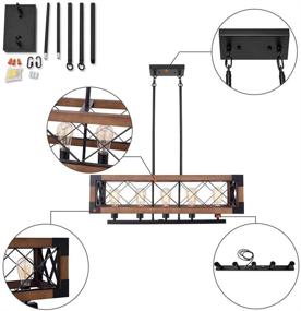 img 3 attached to 🏡 Rustic Farmhouse Kitchen Island Chandelier: CCS Wood and Metal Rectangle Fixture with 5 Edison E26 Lights in Black