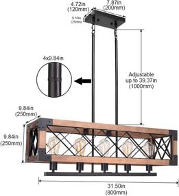 img 2 attached to 🏡 Rustic Farmhouse Kitchen Island Chandelier: CCS Wood and Metal Rectangle Fixture with 5 Edison E26 Lights in Black