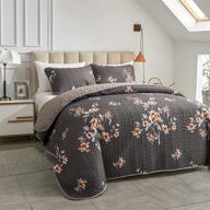 🛏️ dark gray floral reversible twin size quilt set - soft microfiber lightweight bedspread coverlet set for kids (68"x 86") - includes 1 quilt and 1 pillow sham logo