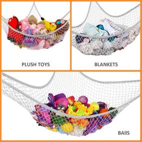 img 2 attached to Large Grey Stuffed Animal Hammock - Durable Mesh Toy Organizer Storage Hanging Net for Children's Toys in Wall Corners