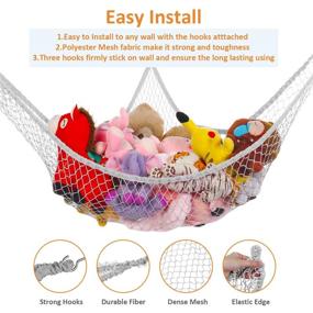 img 3 attached to Large Grey Stuffed Animal Hammock - Durable Mesh Toy Organizer Storage Hanging Net for Children's Toys in Wall Corners