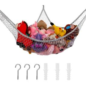 img 4 attached to Large Grey Stuffed Animal Hammock - Durable Mesh Toy Organizer Storage Hanging Net for Children's Toys in Wall Corners