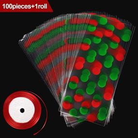 img 3 attached to 🎄 Christmas Cellophane Treat Bags - Red and Green Polka Dot Design - Plastic OPP Candy Bags with Ribbon - Ideal for Christmas Party Supplies - Pack of 100