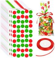 🎄 christmas cellophane treat bags - red and green polka dot design - plastic opp candy bags with ribbon - ideal for christmas party supplies - pack of 100 logo