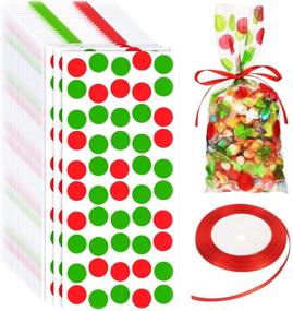 img 4 attached to 🎄 Christmas Cellophane Treat Bags - Red and Green Polka Dot Design - Plastic OPP Candy Bags with Ribbon - Ideal for Christmas Party Supplies - Pack of 100