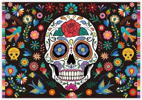 img 4 attached to 🎉 Vibrant Allenjoy 7x5ft Day of The Dead Backdrop - Perfect for Mexican Fiesta Sugar Skull Flowers Photography, Dia DE Los Muertos Birthday Party Supplies, Fiesta Banner Table Decor & Photo Booth Studio!