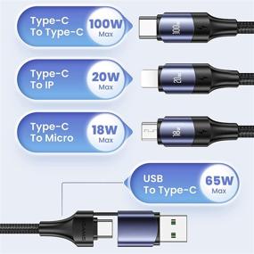 img 3 attached to 🔌 Yousams 100W USB C кабель для зарядки нескольких устройств: 5-в-1 оплетенный PD & QC 6A быстрозарядный адаптер для ноутбука/планшета/телефона - Универсальная синхронизация, в комплекте разъемы Type C/Micro/Phone