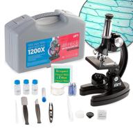 amscope-kids m30-abs-kt1 beginner microscope kit with led and mirror illumination, multiple magnifications from 120x to 1200x, sturdy metal frame and base, includes 48-piece accessory set and case in black logo