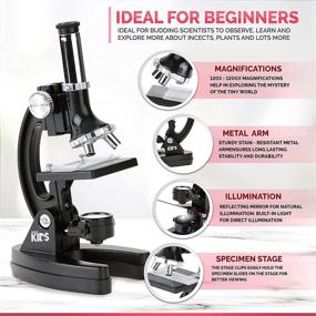 img 3 attached to AmScope-KIDS M30-ABS-KT1 Beginner Microscope Kit with LED and Mirror Illumination, Multiple Magnifications from 120x to 1200x, Sturdy Metal Frame and Base, Includes 48-Piece Accessory Set and Case in Black