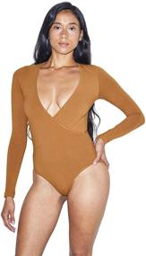 img 4 attached to 👗 Stylish American Apparel Women's Cotton Spandex Long Sleeve Cross V Bodysuit: Comfort and Elegance Combined